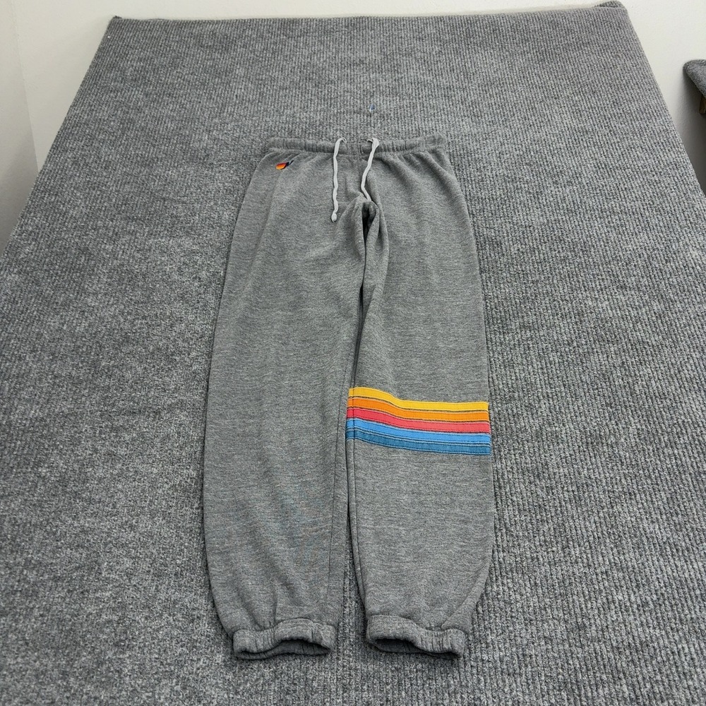 Aviator Nation Sweatpants L Gray Cotton Blend Rainbow Stripe Joggers Athleisure